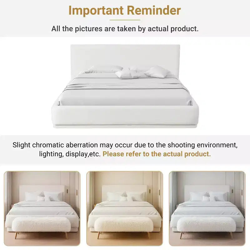 Modern Minimalist Boucle Upholstered Wood Platform Bed