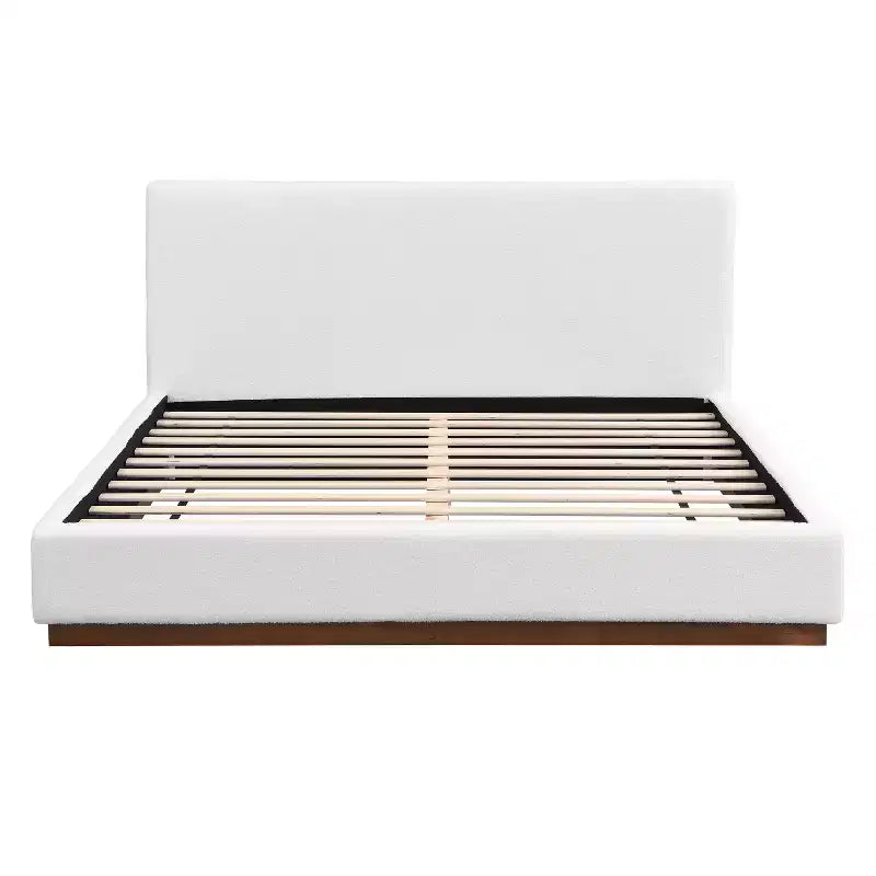 Modern Minimalist Boucle Upholstered Wood Platform Bed