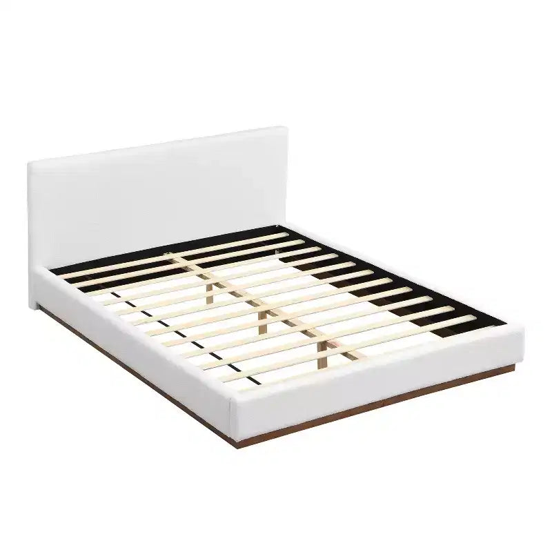 Modern Minimalist Boucle Upholstered Wood Platform Bed