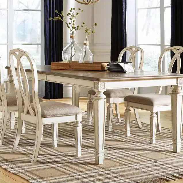Rectangular Extendable Dining Table Chipped White: Seats 8, French Country Style