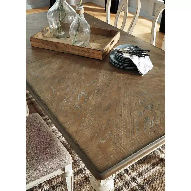 Rectangular Extendable Dining Table Chipped White: Seats 8, French Country Style