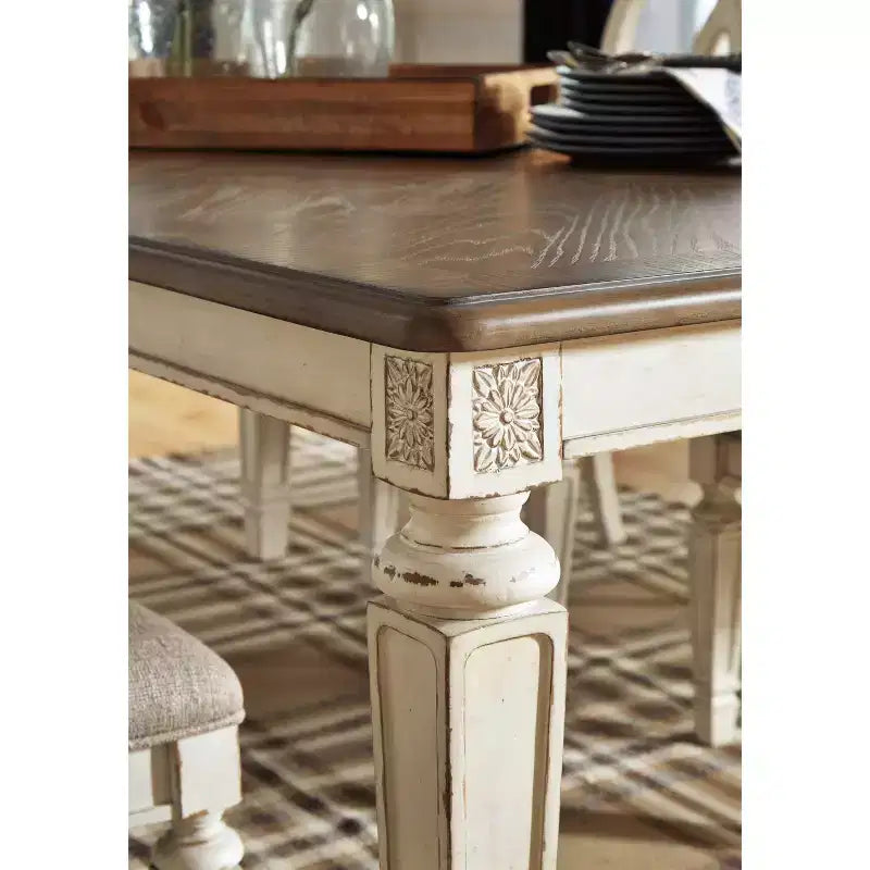 Rectangular Extendable Dining Table Chipped White: Seats 8, French Country Style