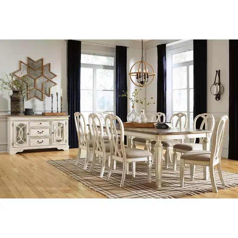 Rectangular Extendable Dining Table Chipped White: Seats 8, French Country Style