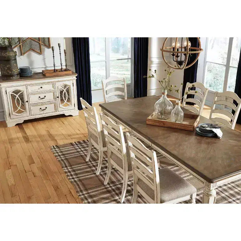 Rectangular Extendable Dining Table Chipped White: Seats 8, French Country Style