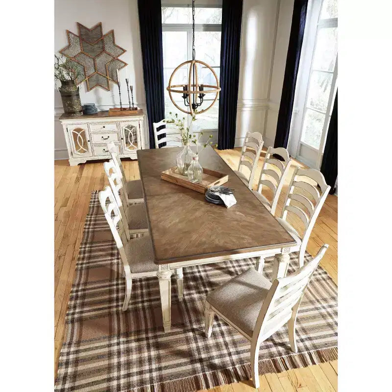 Rectangular Extendable Dining Table Chipped White: Seats 8, French Country Style