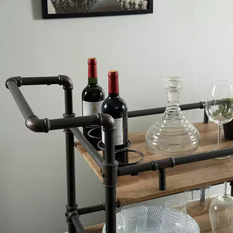 3 Tier Metal Serving Cart Beige/Black: Industrial Style Tea & Coffee Cart with Wheels