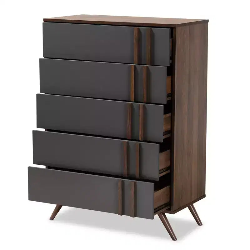 5-Drawer Wooden Bedroom Chest – Grey/Walnut