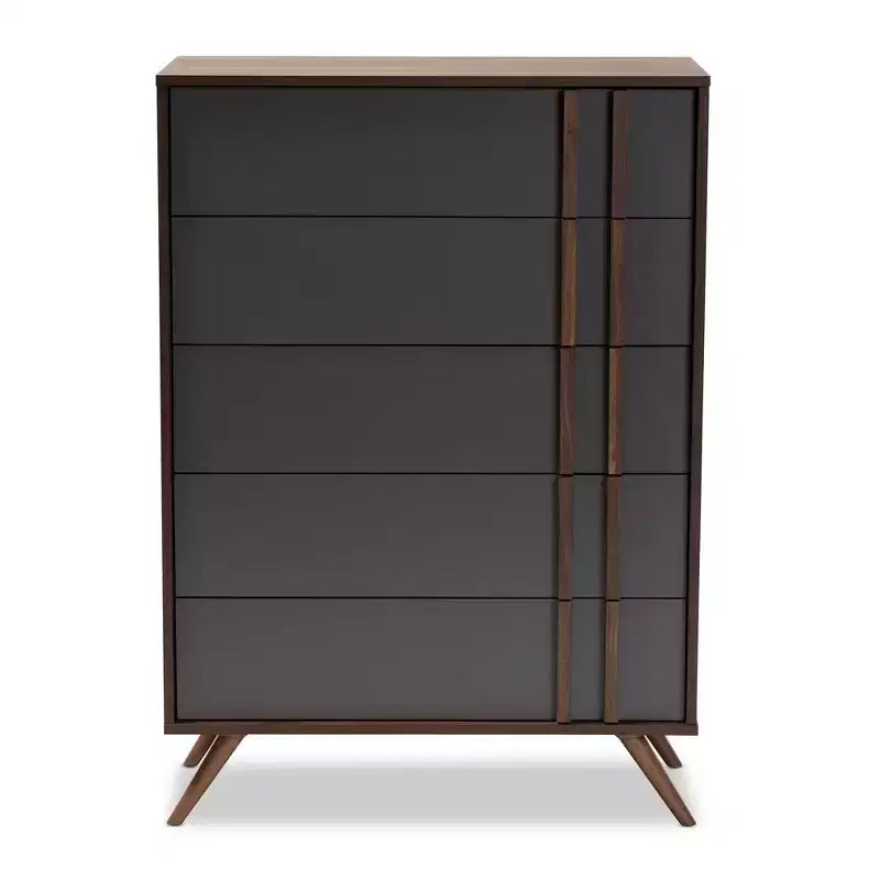 5-Drawer Wooden Bedroom Chest – Grey/Walnut