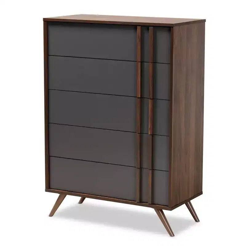 5-Drawer Wooden Bedroom Chest – Grey/Walnut