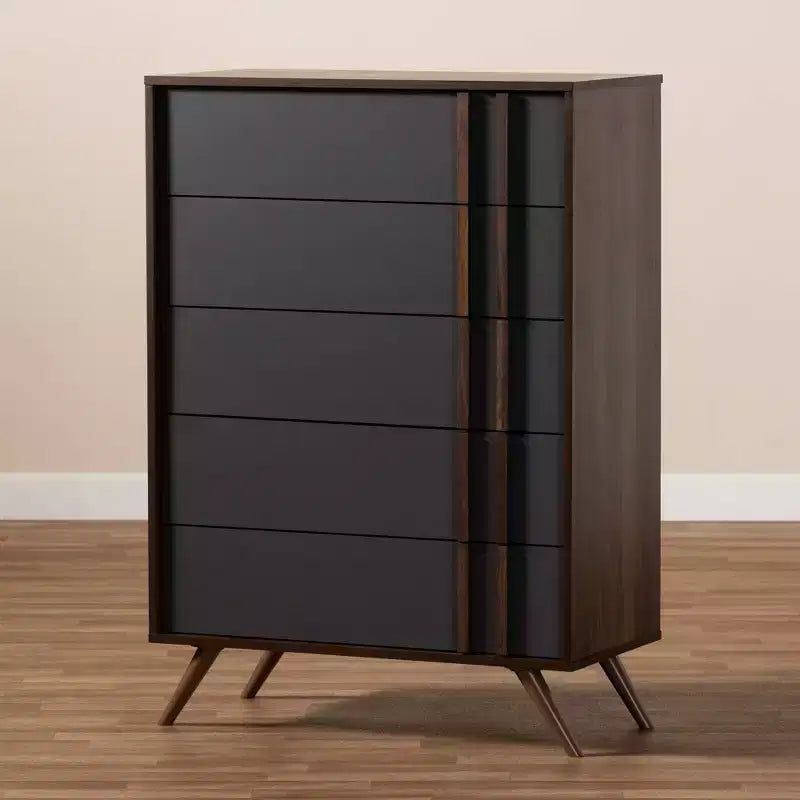 5-Drawer Wooden Bedroom Chest – Grey/Walnut