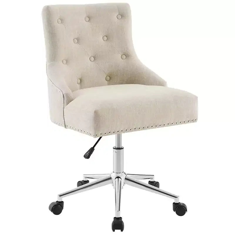 Sedia da Ufficio Imbottita in Tessuto Beige - : Senza braccioli, Altezza regolabile, Schienale imbottito