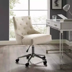 Sedia da ufficio in tessuto imbottita beige: senza braccioli, altezza regolabile, schienale imbottito