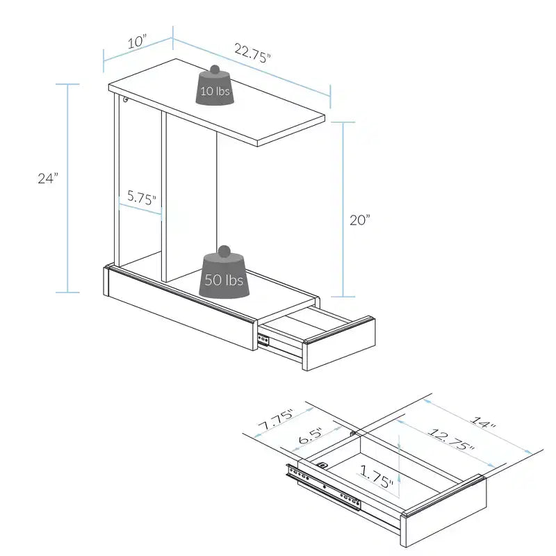 C Table with Concealed Drawer: Secure Storage, Side Shelf