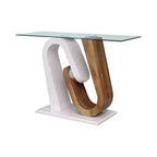 Sofa Table White: Modern Entryway Table, Tempered Glass Top, Wood Veneer