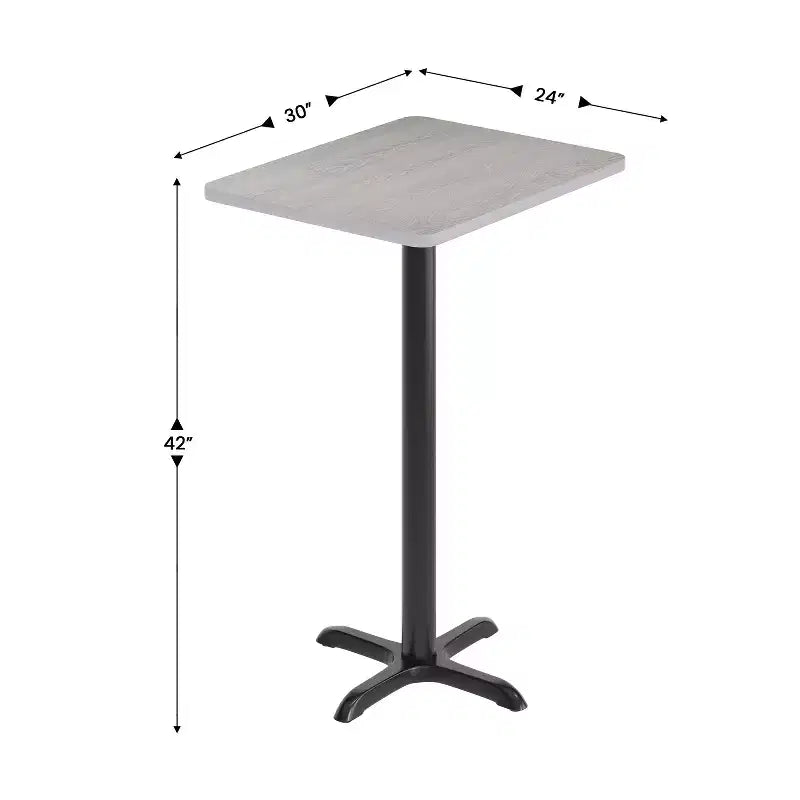 24'' x 30'' Rectangular Laminate Table Top with 22'' x 22'' Bar Height Table Base